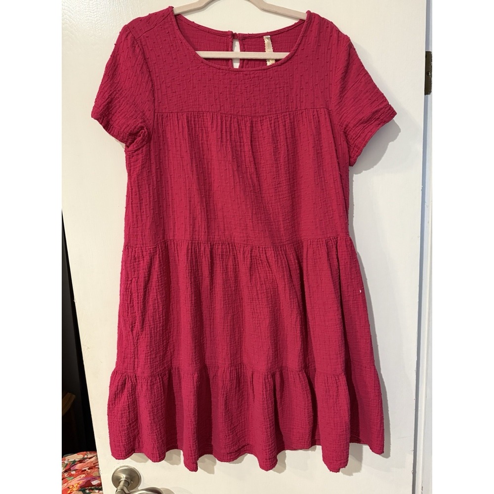 Uncle Frank Dress Women's Medium Fuchsia Swiss Dot‎ Cotton Puffy Sleeves EUC Med